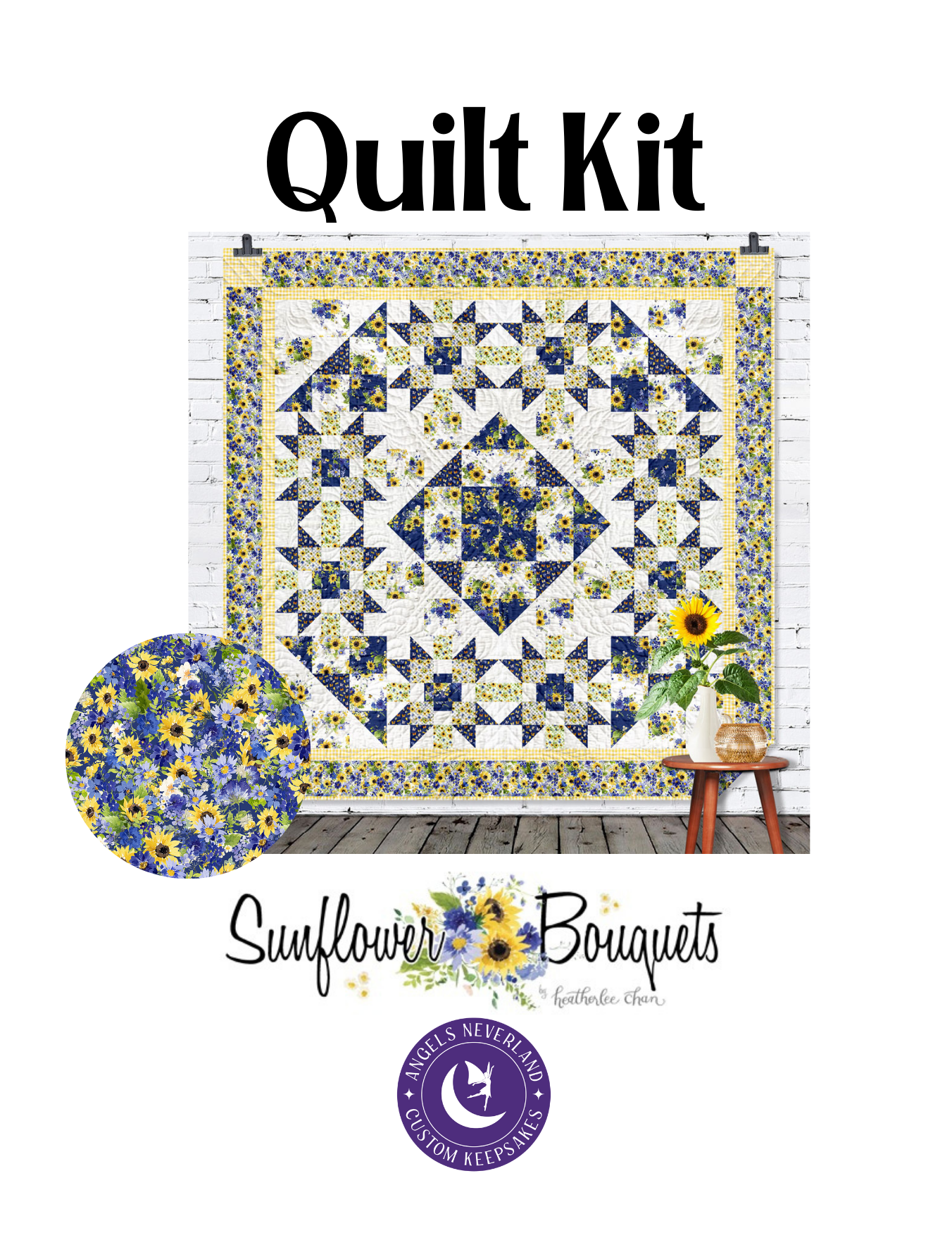 Sunflower Bouquets Rotating Stars QUILT KIT (yellow) approximate finished size 88" x 88