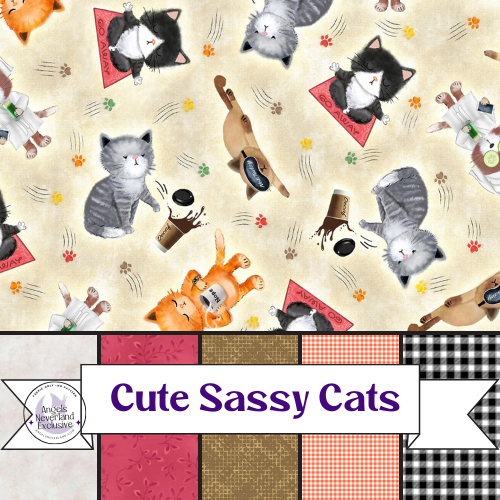 Cute Sassy Cats Cotton Full Yard Fabric Bundle