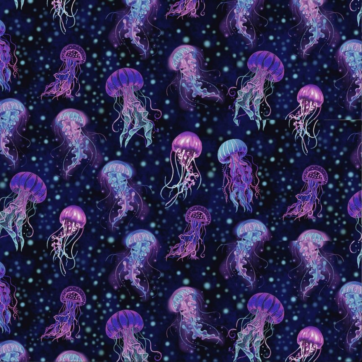 Electric Ocean - Bioluminescent Jellyfish Fabric by the Yard