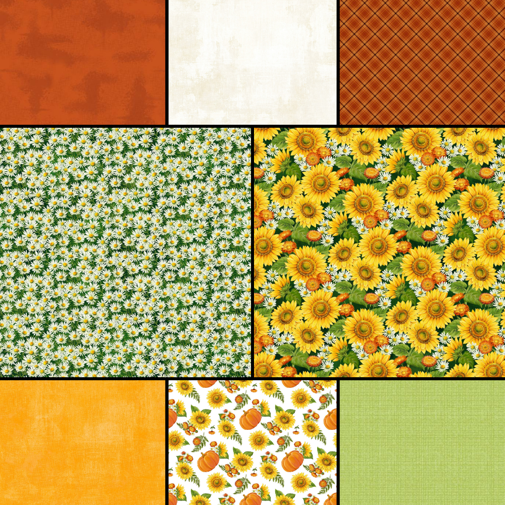 Sunshine Harvest Pumpkin & Sunflower Floral Fabric Bundle