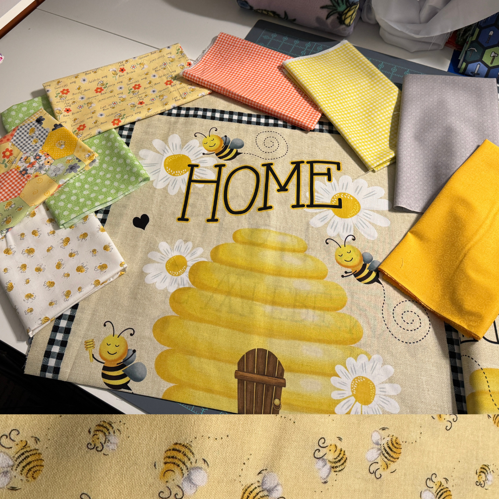 Sweet Bees Fabric Bundle with Home Is Where My Honey is Panel 9 pcs + Quilt Panel (FQs available)