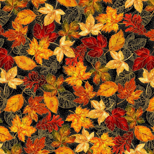 Thankful Autumn Leaves – 3 Yard Quilt Fabric Bundle | Metallic Fall | Angels Neverland Exclusive