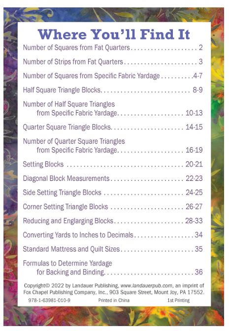 Updated No Math Quilt Charts & Formulas - Quilting Reference Book