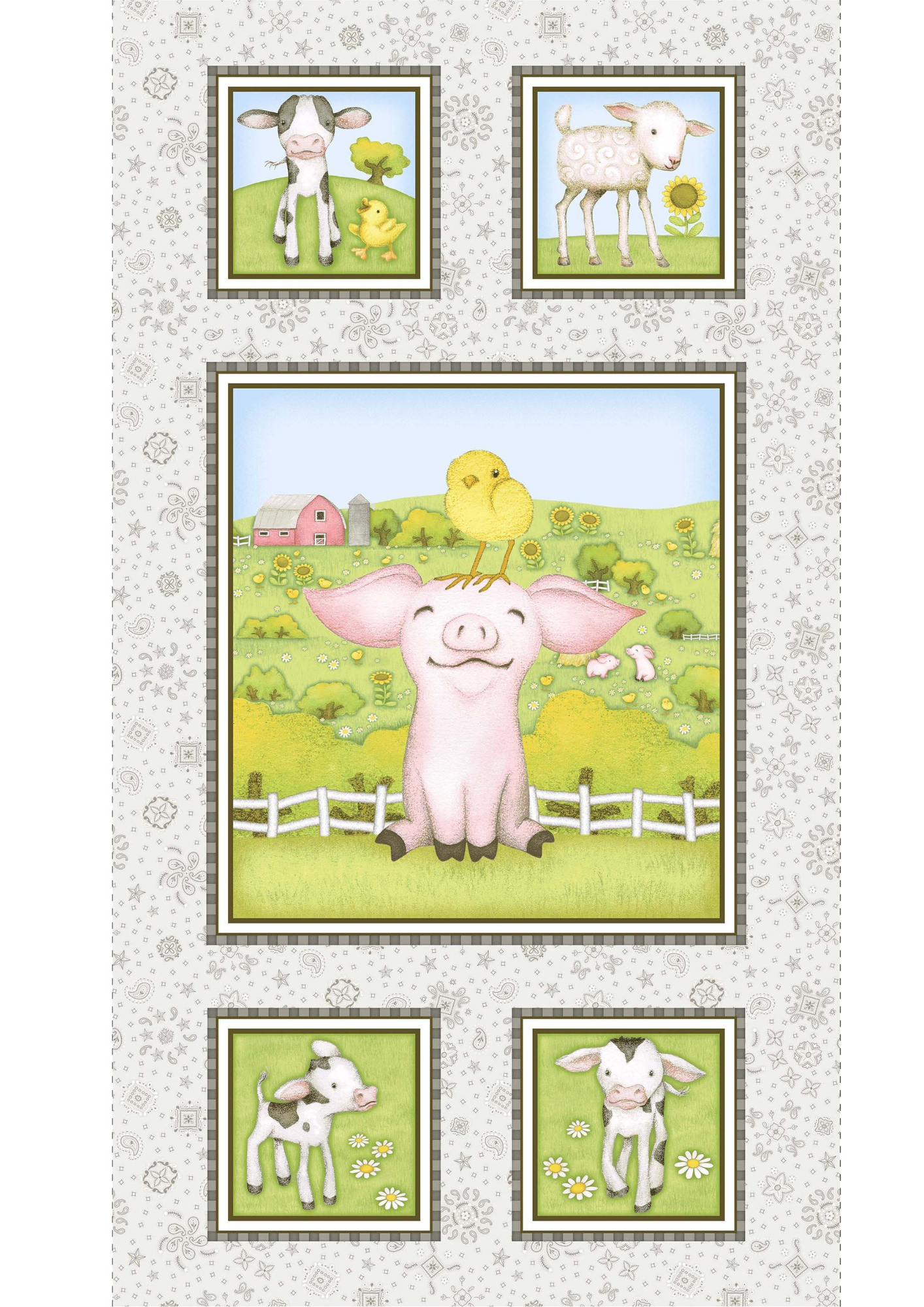 Angelsneverland Quilt Kit Farm Babies Cotton Fabric Bundle with Panel (FQ, 1/2 yard, 1 yard)