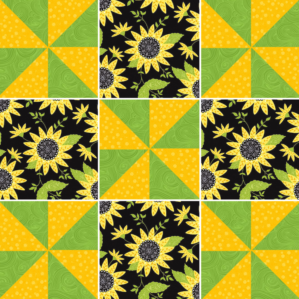 Pinwheel Plus One by Fabric Café Quilt Kit with Sunflower Fabric