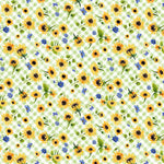 Clothworks Fabric Light Green Sunflower Bouquets Floral Check Fabric By the Yard, gray, light green, and periwinkle cotton fabric
