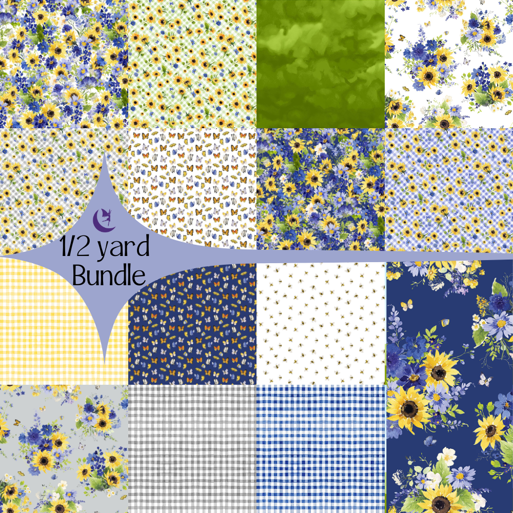 Clothworks precut Sunflower Bouquets 1/2 yard Fabric Bundle by Heartherlee Chan