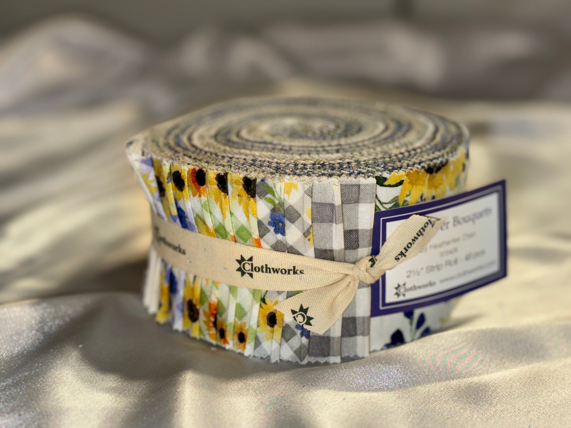 Clothworks precut Sunflower Bouquets Precut Strip Rolls (2.5" strips) by Heartherlee Chan