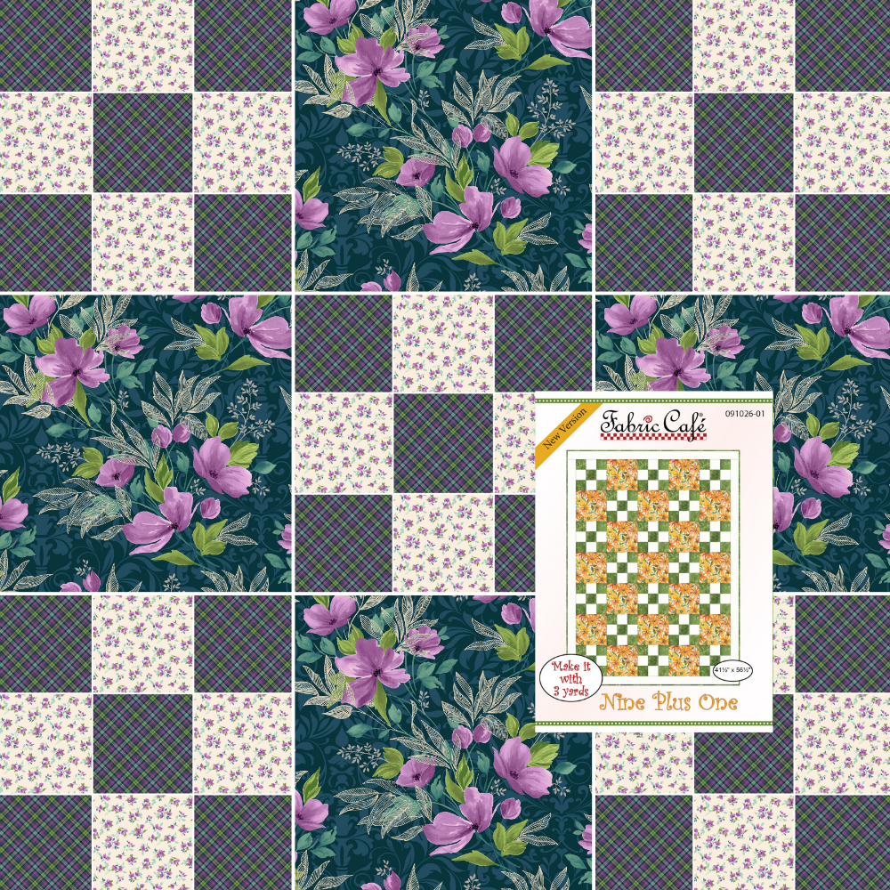 Fabric Café Quilt Kit Nine Plus One by Fabric Café Quilt Kit with Purple Floral and Plaid fabric