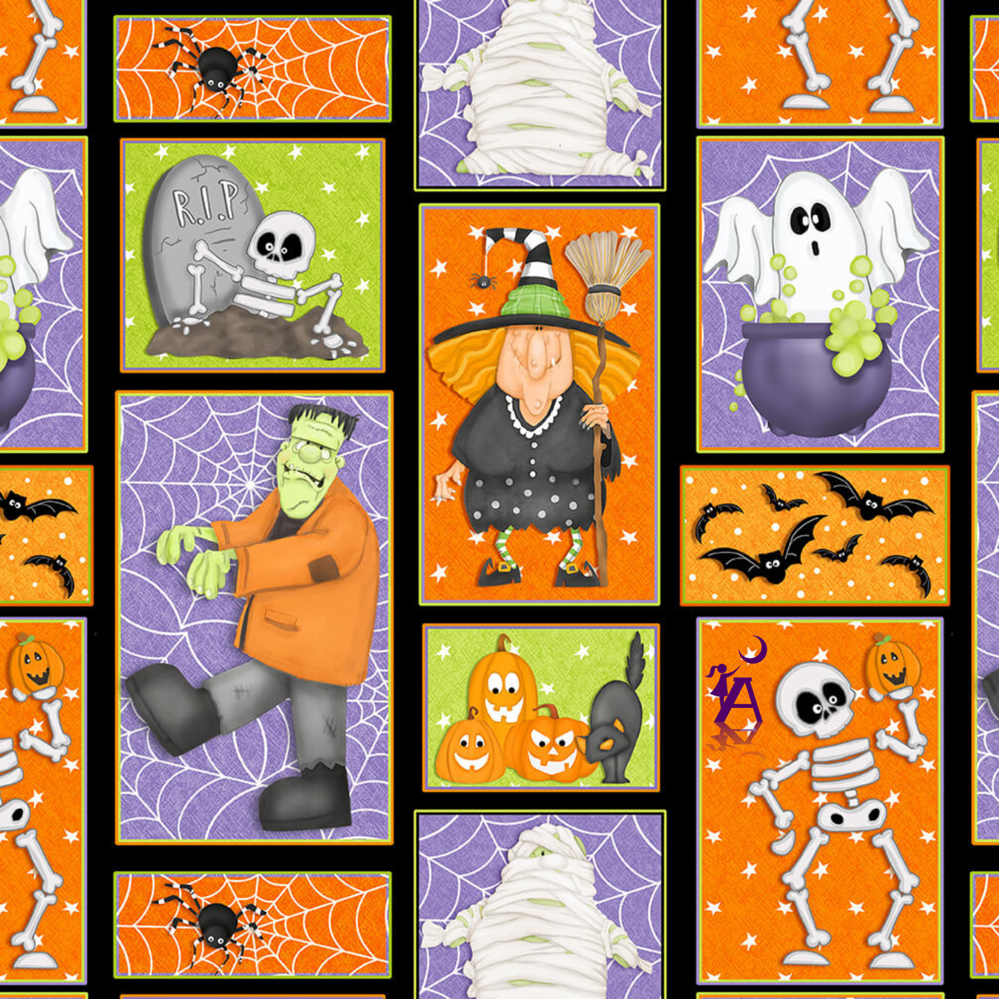 Henry Glass fabric bundle A Haunting We Will Glow Border Stripe Cotton GLOW IN THE DARK Halloween Fabric