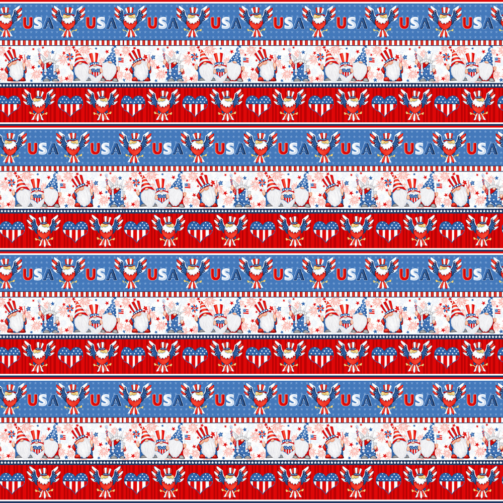 Henry Glass Fabric Gnome of the Brave Fireworks with Stars Patriotic Cotton Fabric By the Yard