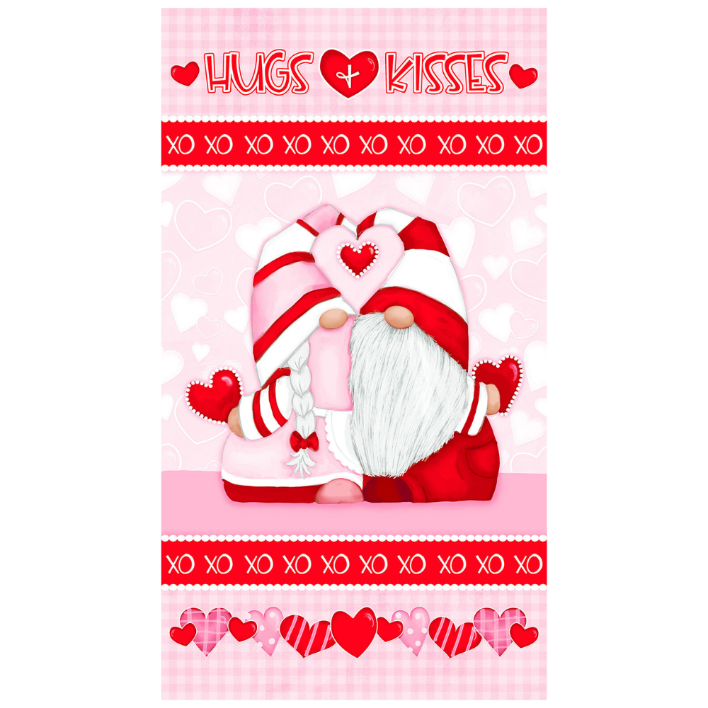 Henry Glass Gnomie Love Gnome Valentine's Day Fabric - Patchwork Cheater Quilt Cotton Fabric by the Yard