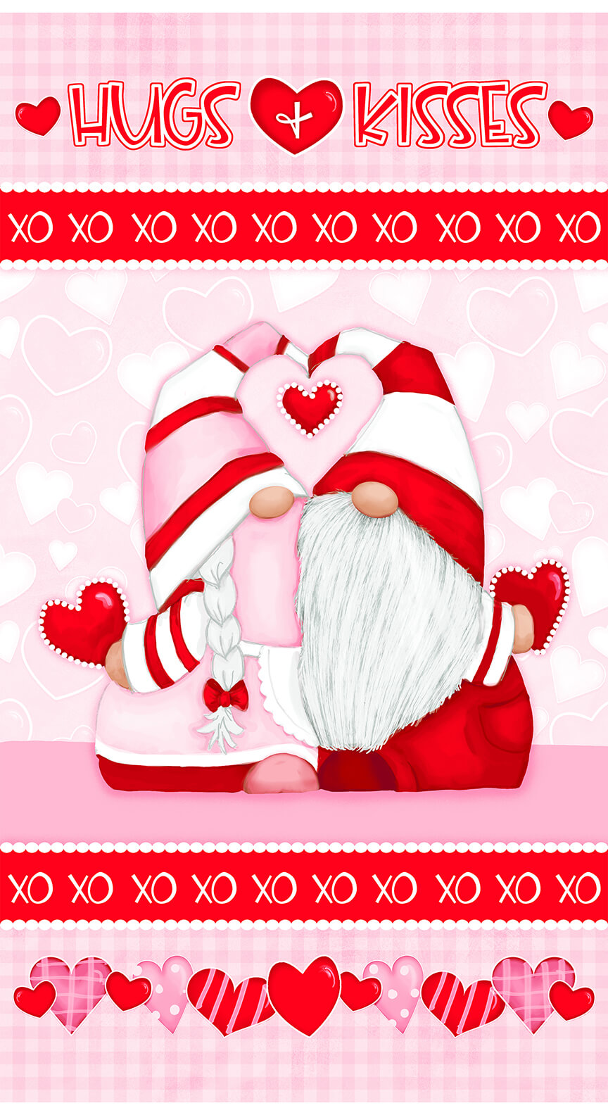 Henry Glass Gnomie Love Gnome Valentine's Day Fabric - Patchwork Cheater Quilt Cotton Fabric by the Yard