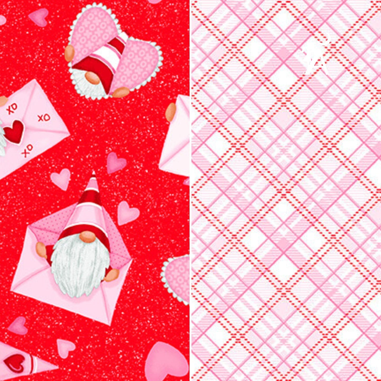 Henry Glass Gnomie Love Gnome Valentine's Day Fabric - Patchwork Cheater Quilt Cotton Fabric by the Yard