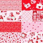 Henry Glass Gnomie Love Gnome Valentine's Day Fabric - Patchwork Cheater Quilt Cotton Fabric by the Yard