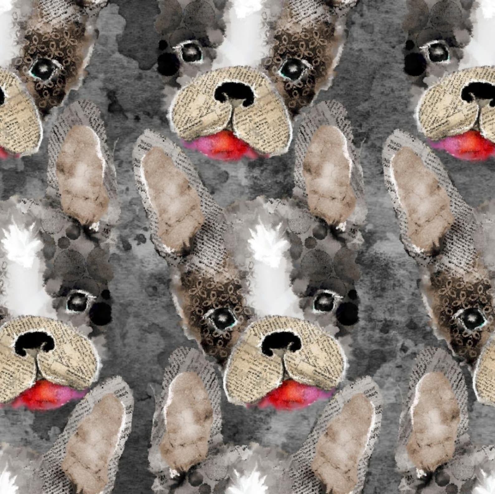 Raise the Woof Frenchie Kisses Fabric – Watercolor French Bulldog & Boston Terrier Cotton Fabric by 3 Wishes