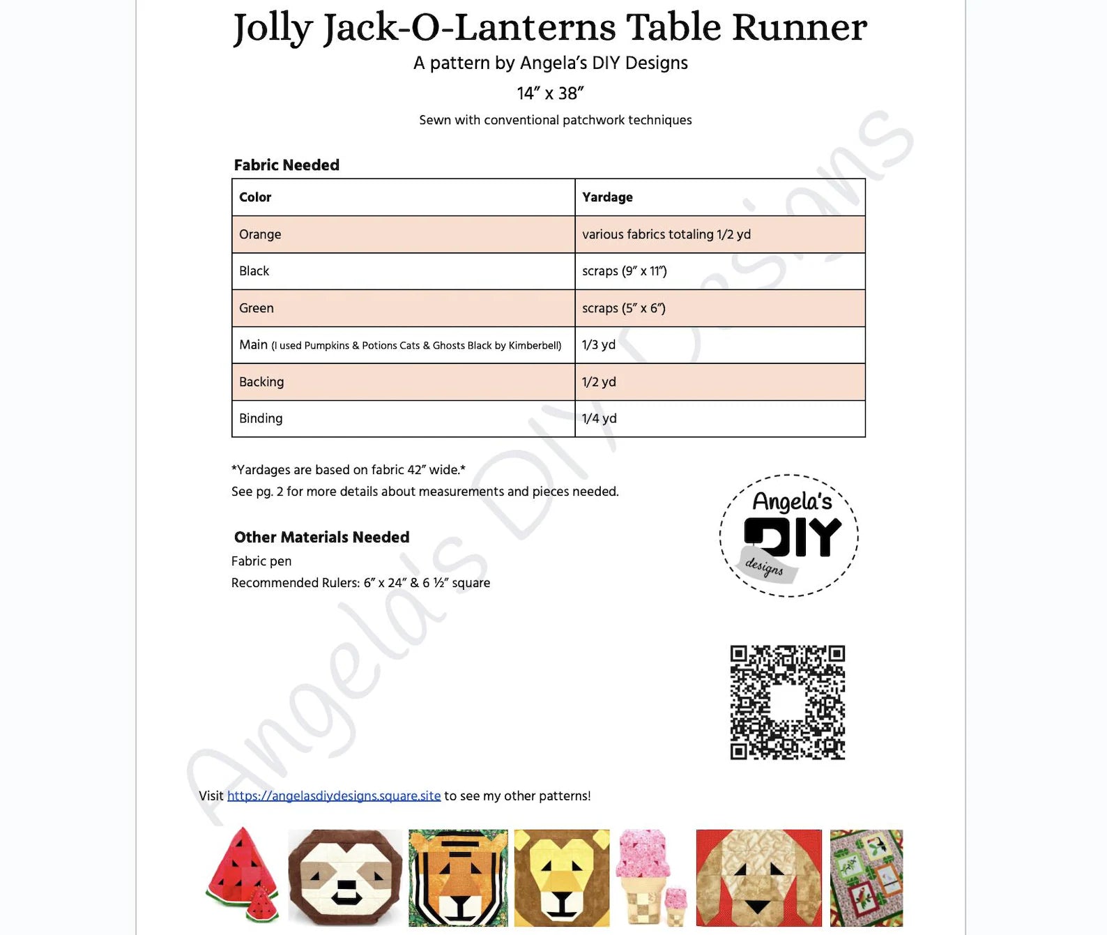 Jolly Jack-O-Lantern Table Runner Pattern – Halloween Quilt Pattern by Angela’s DIY Designs