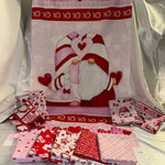Gnomie Love Henry Glass Fabric bundle, Gnome Fabric Panel and 9 fabrics, Gnome Valentine's Day Fabric
