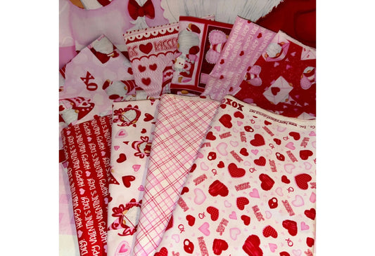 Gnomie Love Henry Glass Fabric bundle, Gnome Fabric Panel and 9 fabrics, Gnome Valentine's Day Fabric