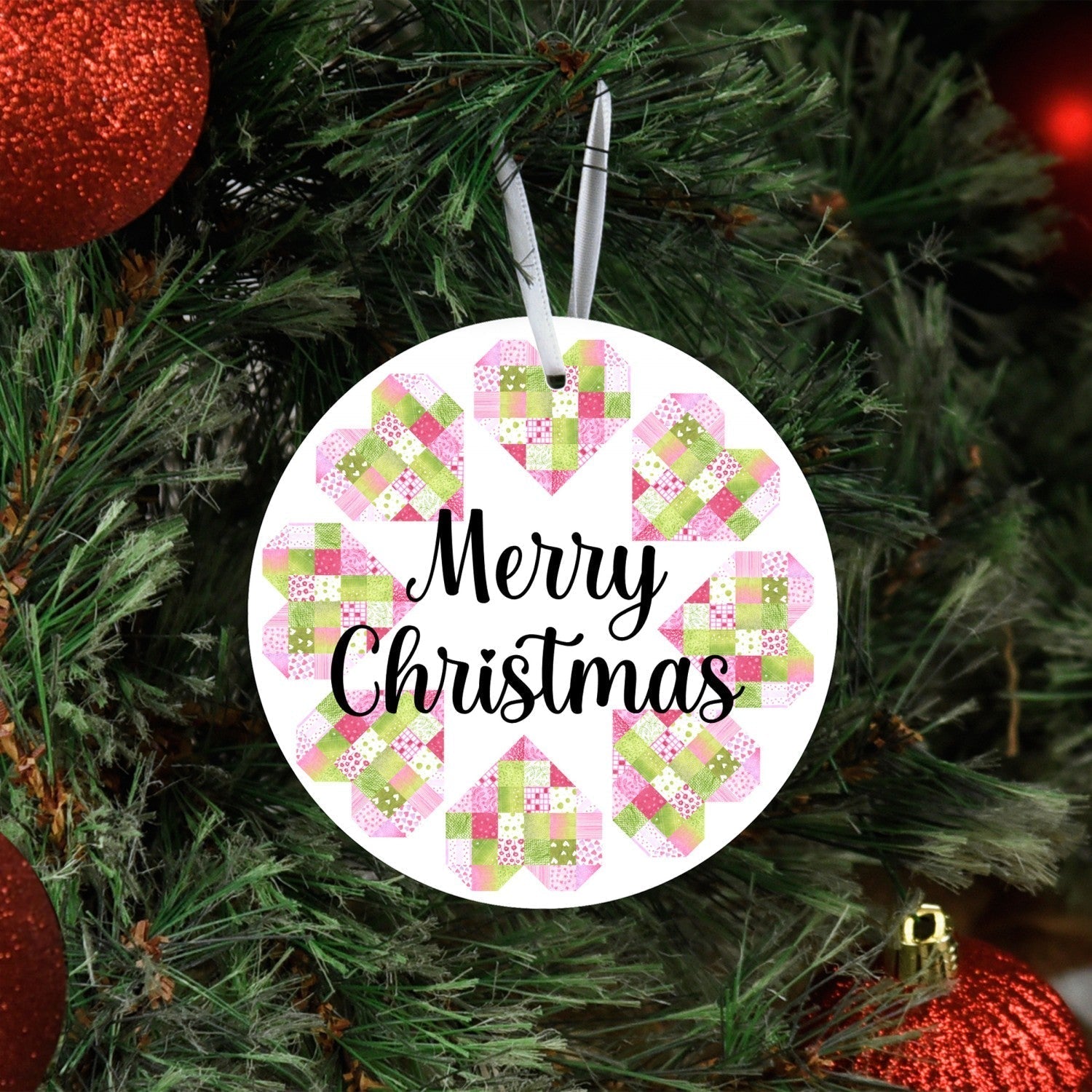 Lake & Laser Christmas Ornament MERRY CHRISTMAS HEARTS, Christmas Ornament by Lake & Laser