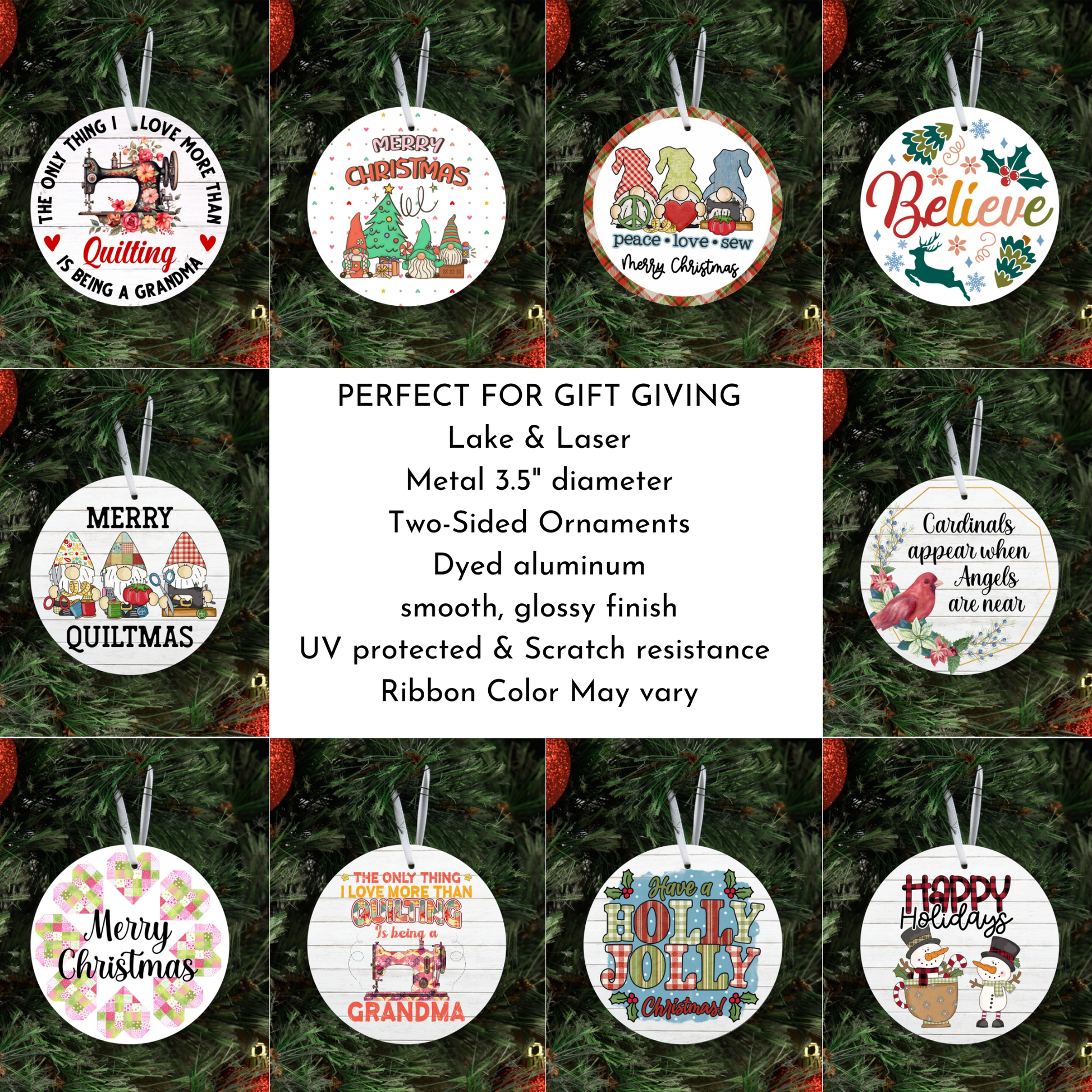 Lake & Laser Christmas Ornament MERRY QUILTMAS GNOMES, Christmas Ornament by Lake & Laser