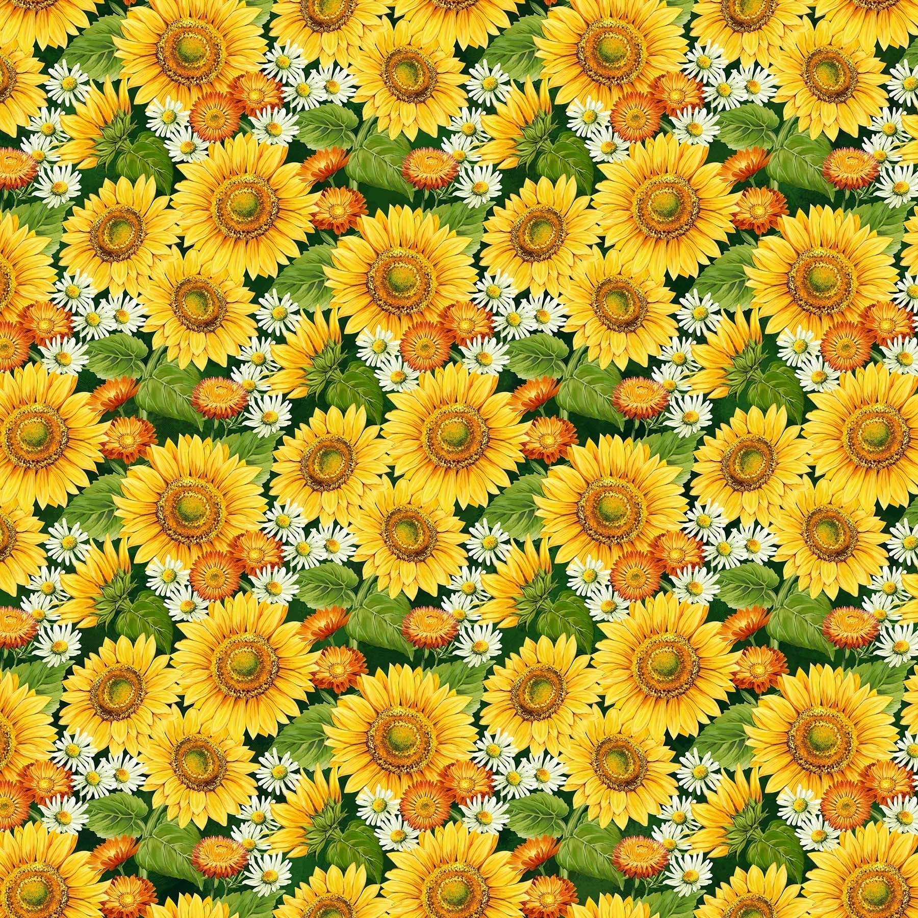 Northcott Fabric Panel Sunshine Harvest Packed Sunflower Floral Cotton 25456-78