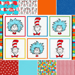 Robert Kaufman fabric bundle FQ Bundle with panel (9 pc) Dr. Seuss Cat In The Hat and Thing One and Thing Two Panel FQ Fabric Bundle