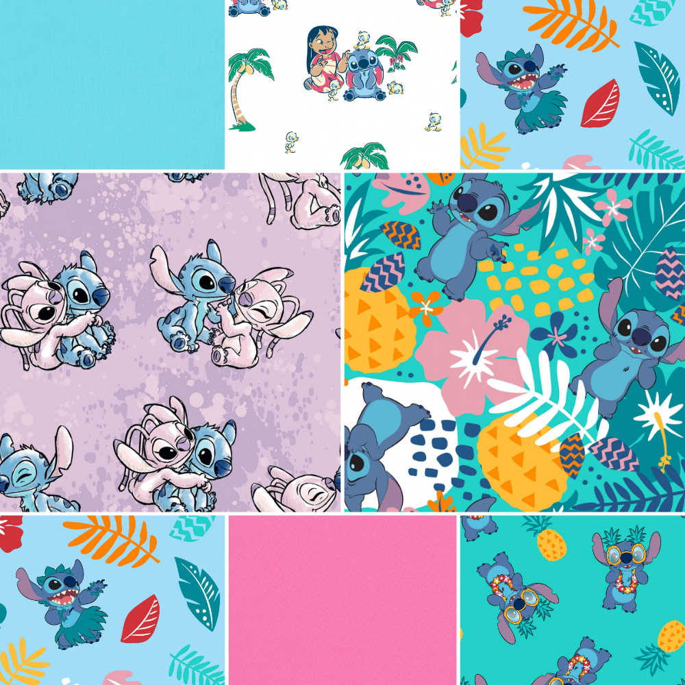 Springs Creative Fabric Bundle Licensed Disney Fabric, Lilo and Stitch Bundled fabric with Panel - FQ, 1/2 yard and 1 yard bundles