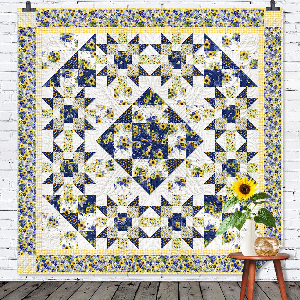 Sunflower Bouquets Rotating Stars QUILT KIT approximate finished size 88" x 88