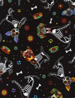 Timeless Treasures fabric bundle Day of the Dead Skeletons, Pups and Cats FQ Bundle
