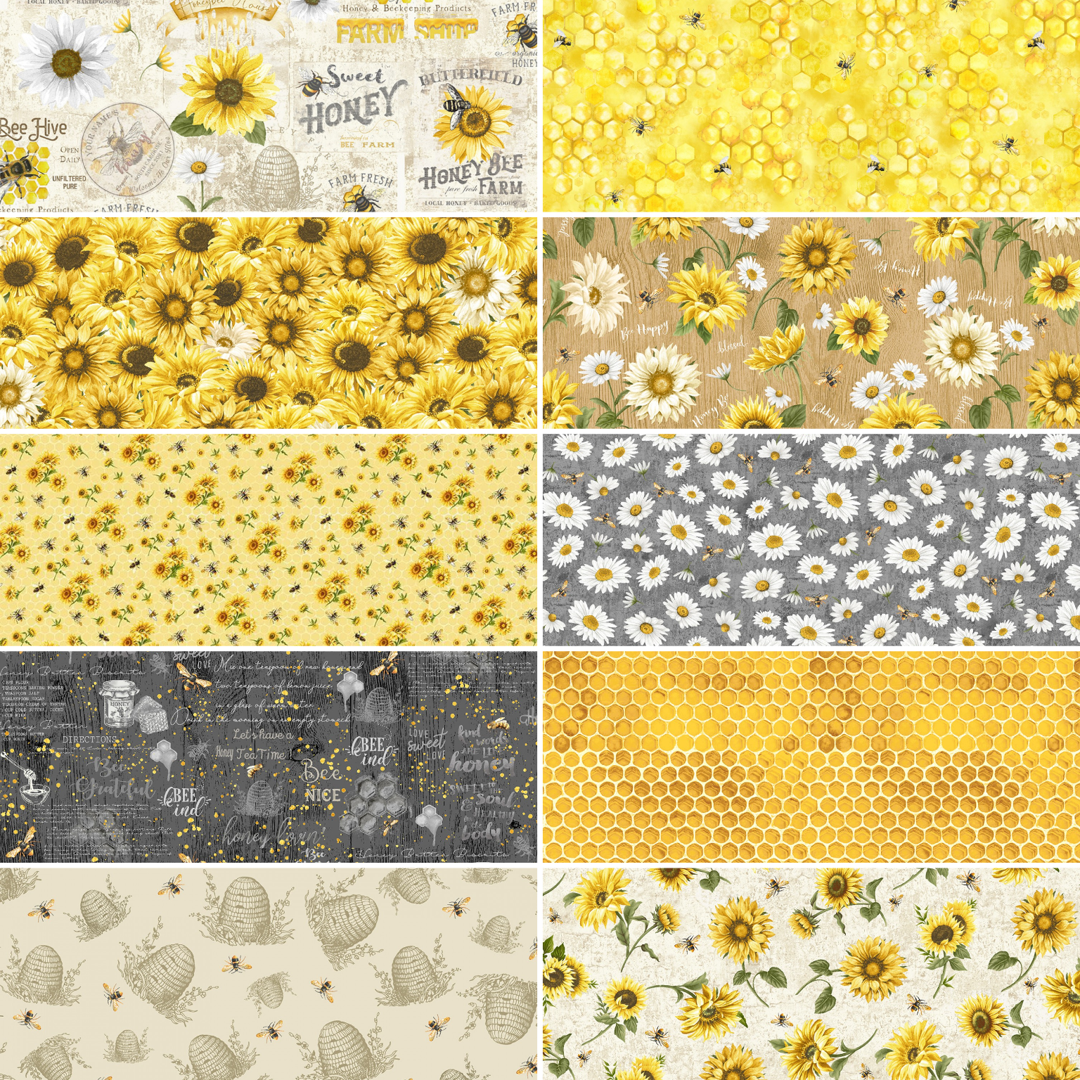 Timeless Treasures Fabric Bundle Honey Bee Farm 1 yard bundle (10 pieces) PREORDER