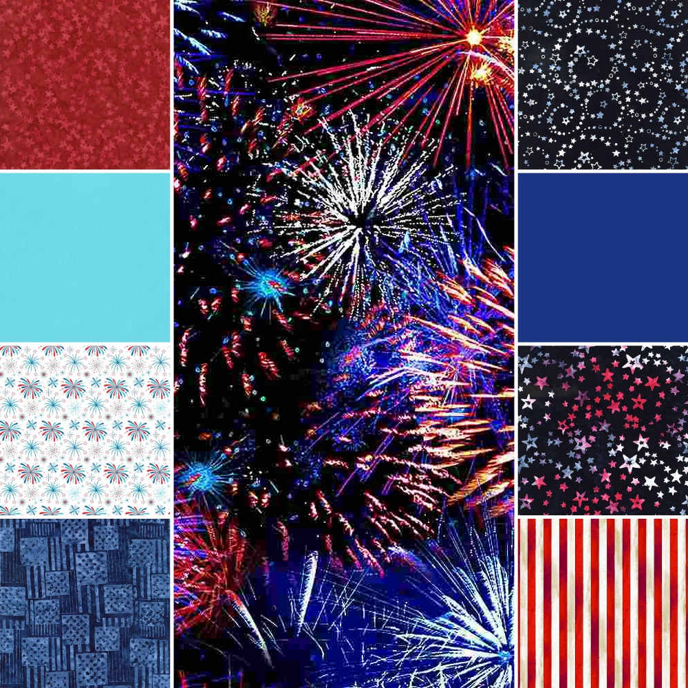 Timeless Treasures Fabric Bundle Patriotic Batik Fabric Snazzy Swirls, Firework Swirls in blue, Tonga Harbor Collection