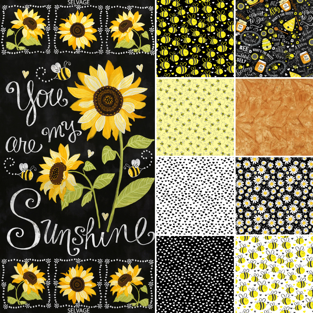 Timeless Treasures Fabric Bundle What's The Buzz Fabric bundle by Timeless Treasures with Sunflower Panel from You Are My Sunshine