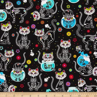 Timeless Treasures Fabric Day of the Dead Cats Halloween Fabric by Timeless Treasures
