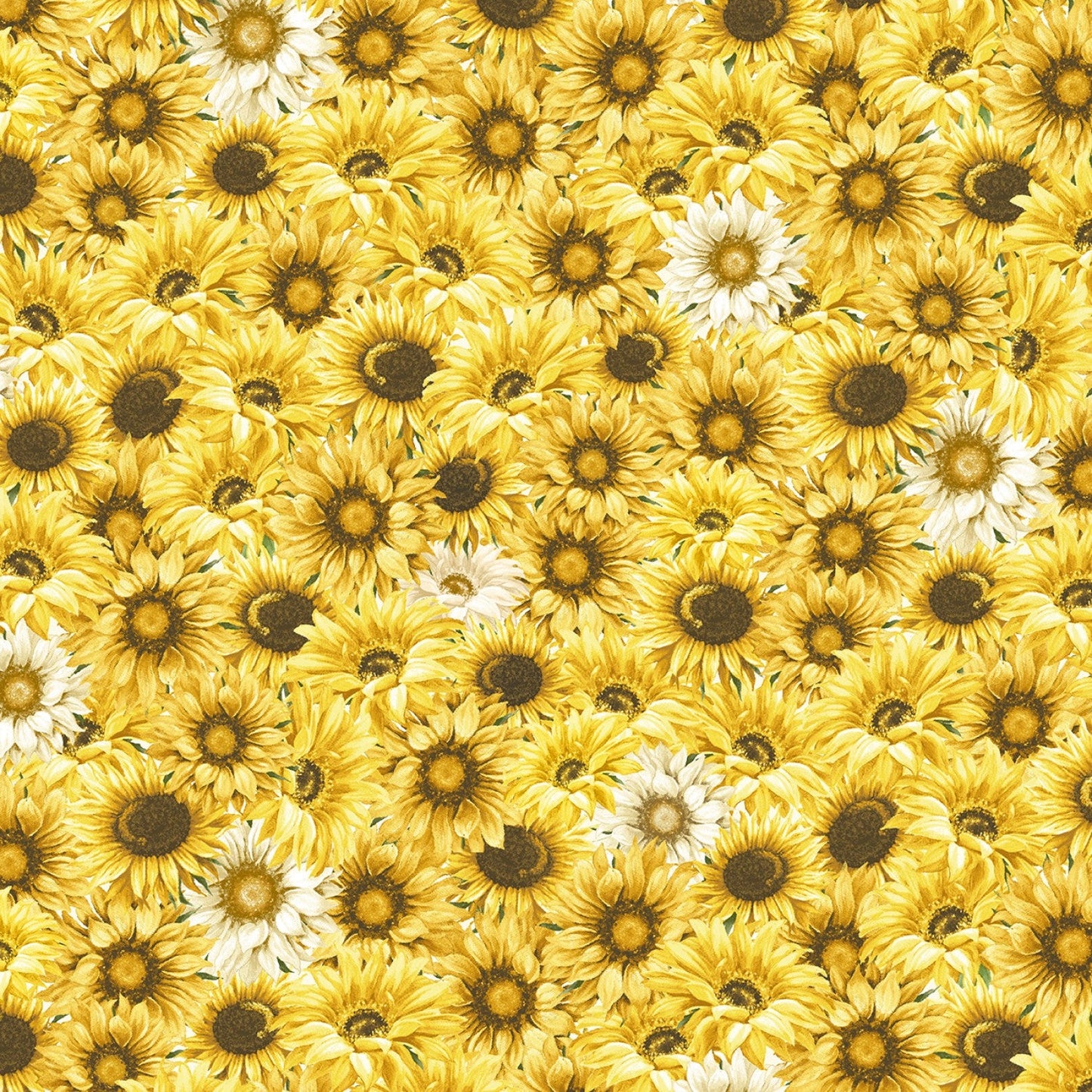 Timeless Treasures Fabric FQ (approximately 18" x 22") Packed Sunflowers and Daisies Cotton Quilting Fabric, Honey Bee Farm