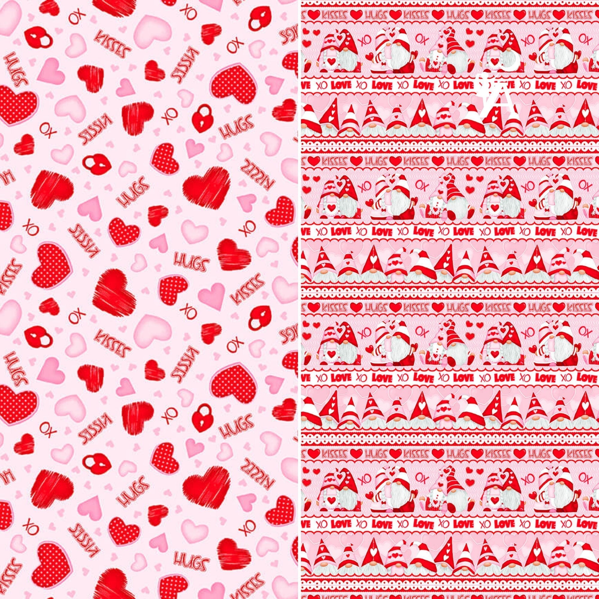 Wilmington Prints Gnomie Love Henry Glass Fabric bundle, Gnome Fabric Panel and 9 fabrics, Gnome Valentine's Day Fabric