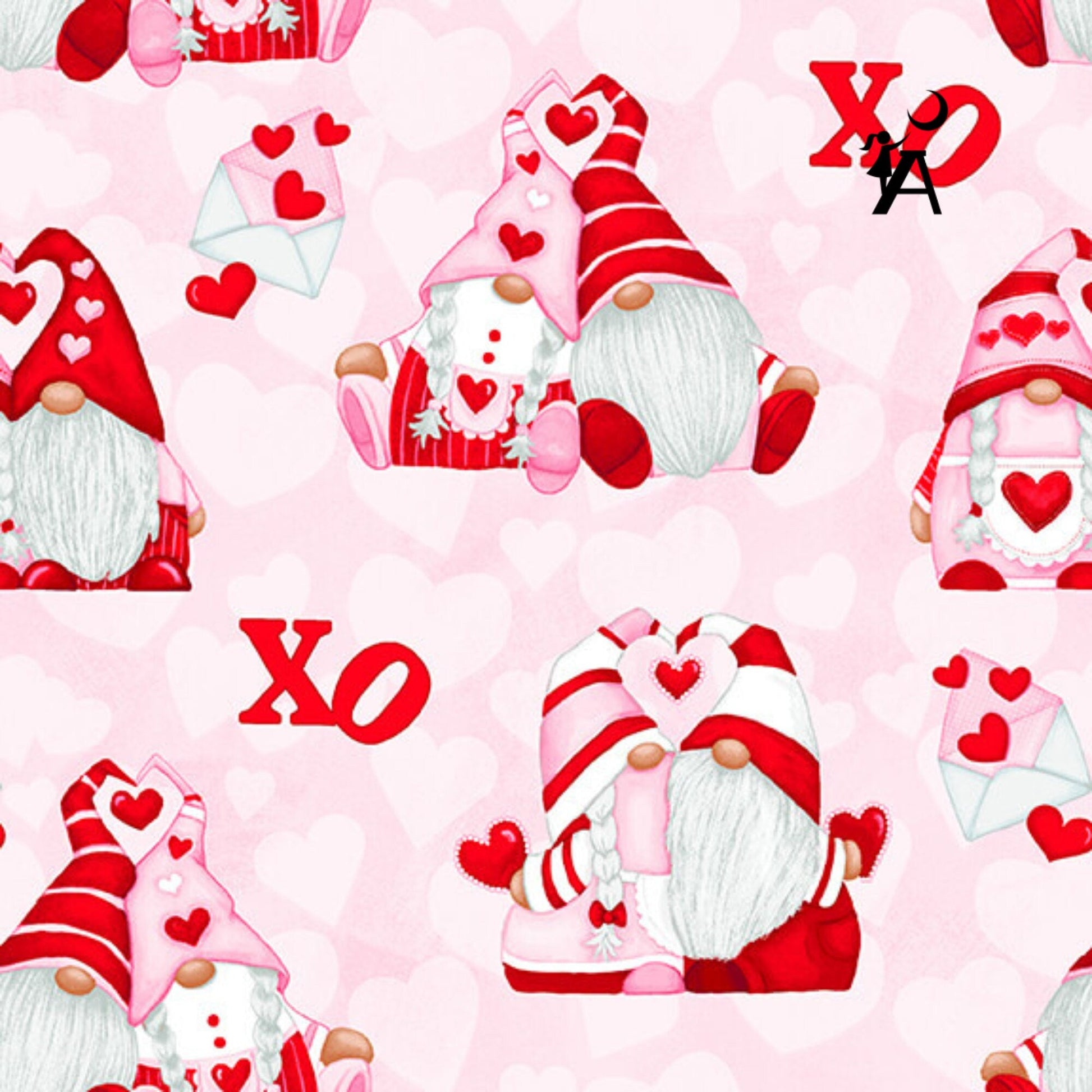 Fun Sewing Gnome Valentine Garden Fabric - White Normal Print