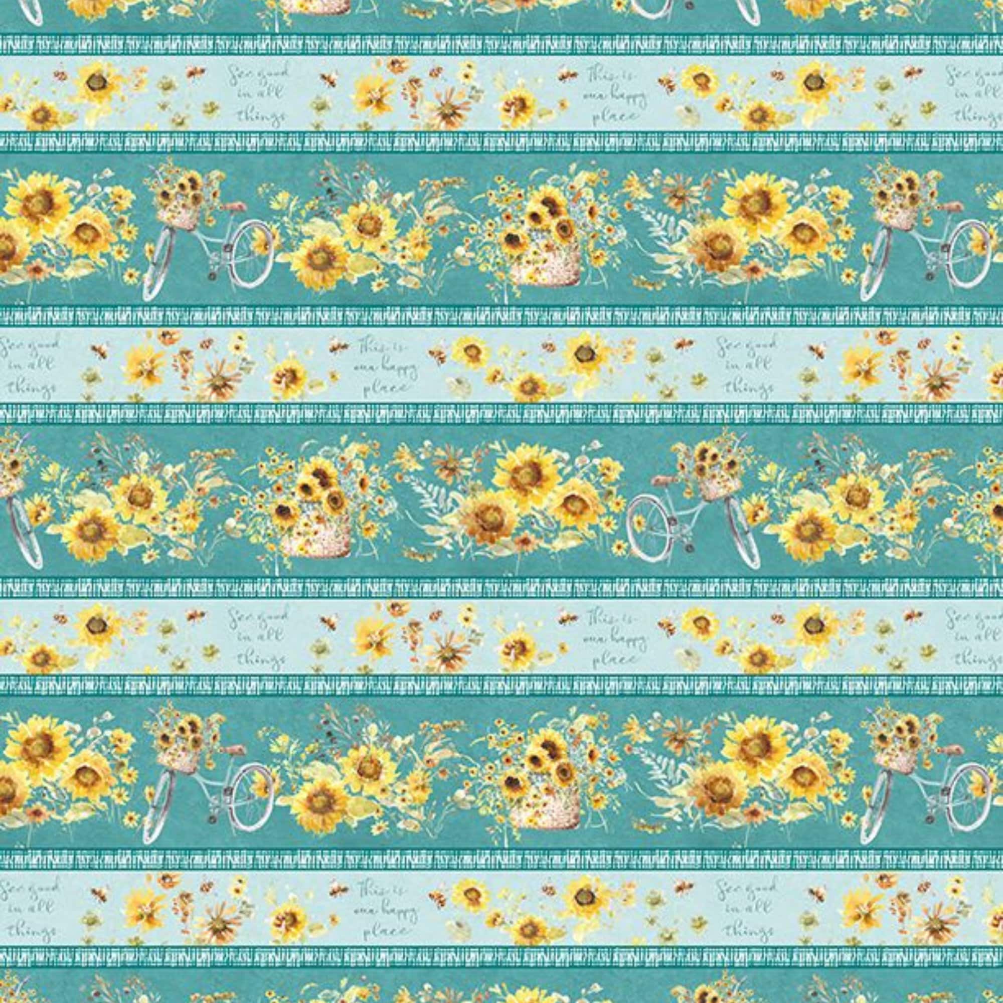 Wilmington Prints Repeating Stripe / FQ (18"x21") Light Teal Gingham, Leaf Texture Teal or Repeating Stripe Fabric by the Yard from Wilmington Prints Sunflower Sweet by Lisa Audit