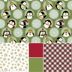 Angels Neverland Fabric FQ BUNDLE-5 fabrics Green Jolly Penguin Fabric Bundle with coordinating fabrics also Sold By The Yard