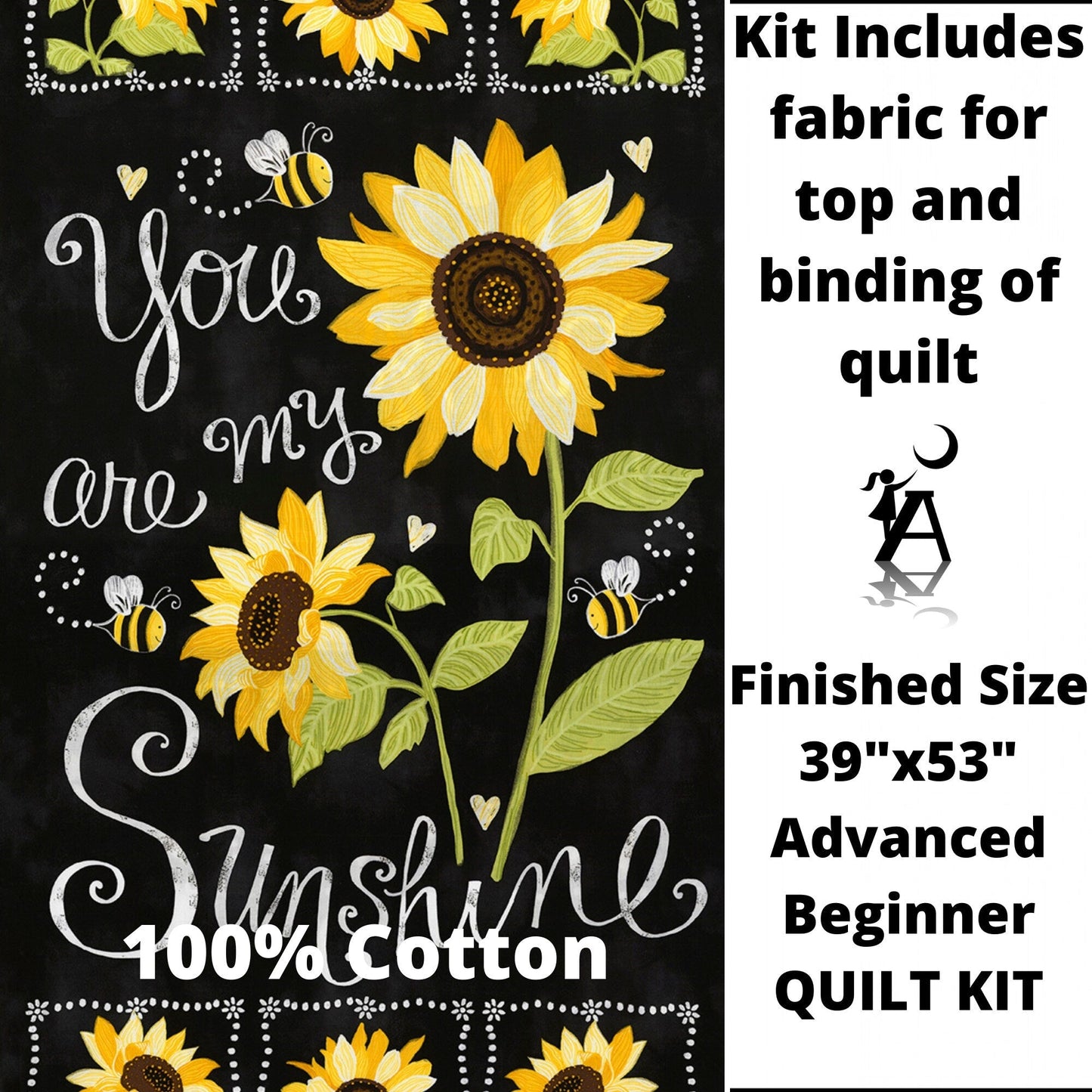 Angels Neverland Quilt Kit Message Board Quilt Kit, You are my Sunshine by Timeless Treasures, Sunflower Panel, Sunflower fabric Quilt Kit