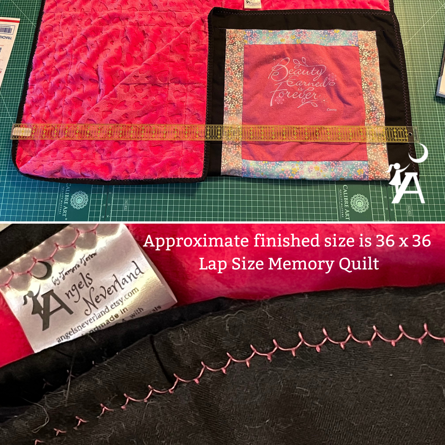 Angels Neverland Quilts & Comforters Custom T-shirt Memory Quilt lap size with 4 T-shirts, Heirloom T-shirt Quilt, Bereavement gift, memory blanket