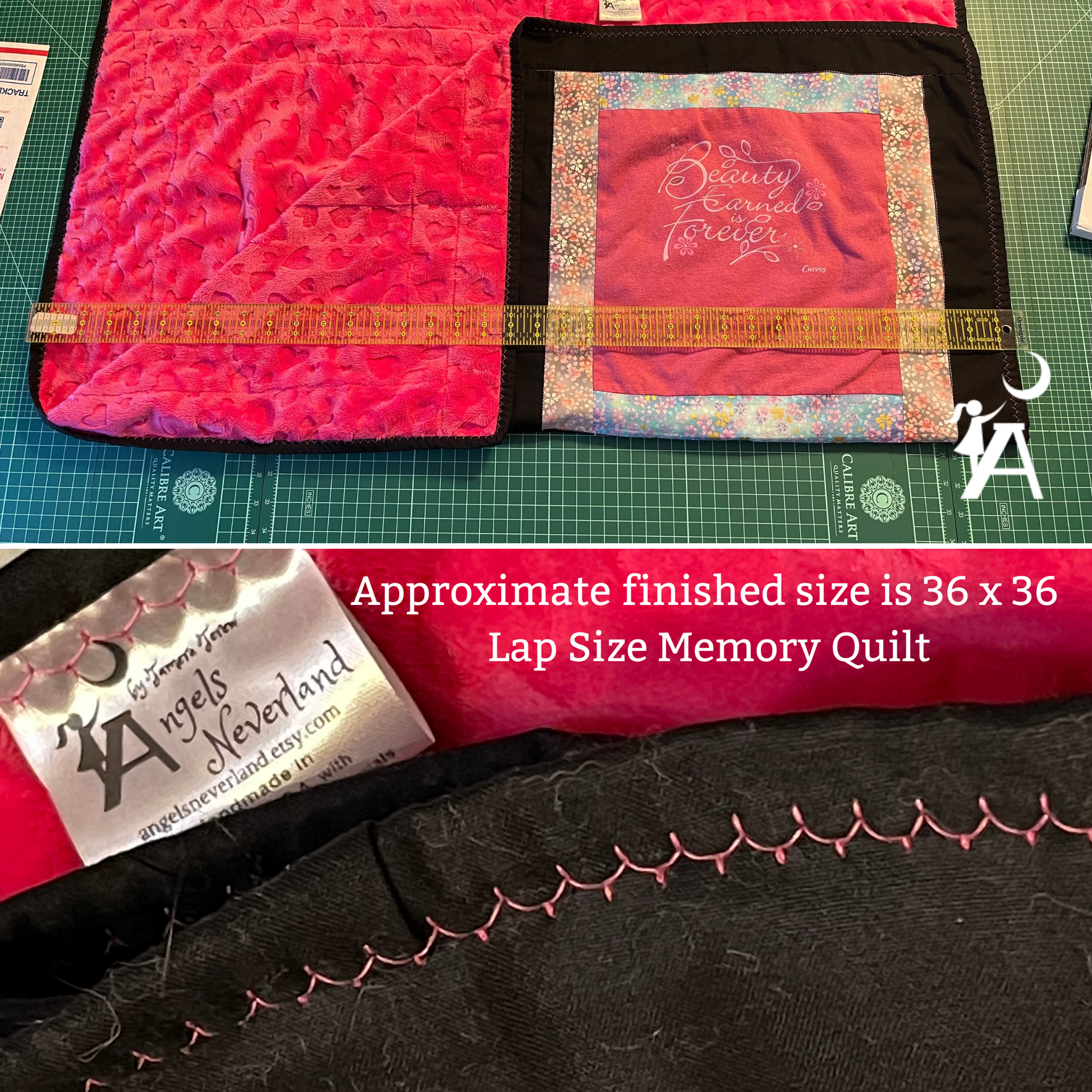 Angels Neverland Quilts & Comforters Custom T-shirt Memory Quilt lap size with 4 T-shirts, Heirloom T-shirt Quilt, Bereavement gift, memory blanket