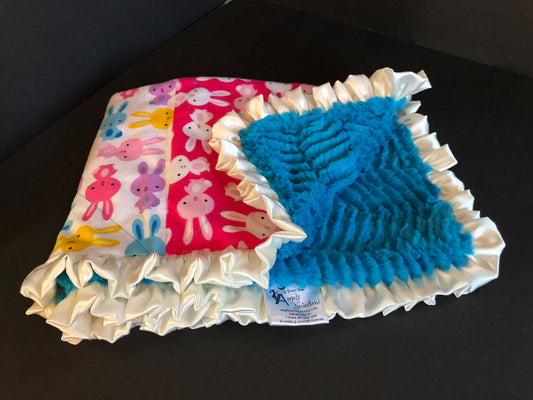angelsneverland-1538 MINKY luxe blanket, Aqua Luxe Cuddle Ziggy, Shannon Fabrics, Urban Zoologie Bunny Rabbits, Baby Blanket, Baby Shower Gift, Easter Blanket