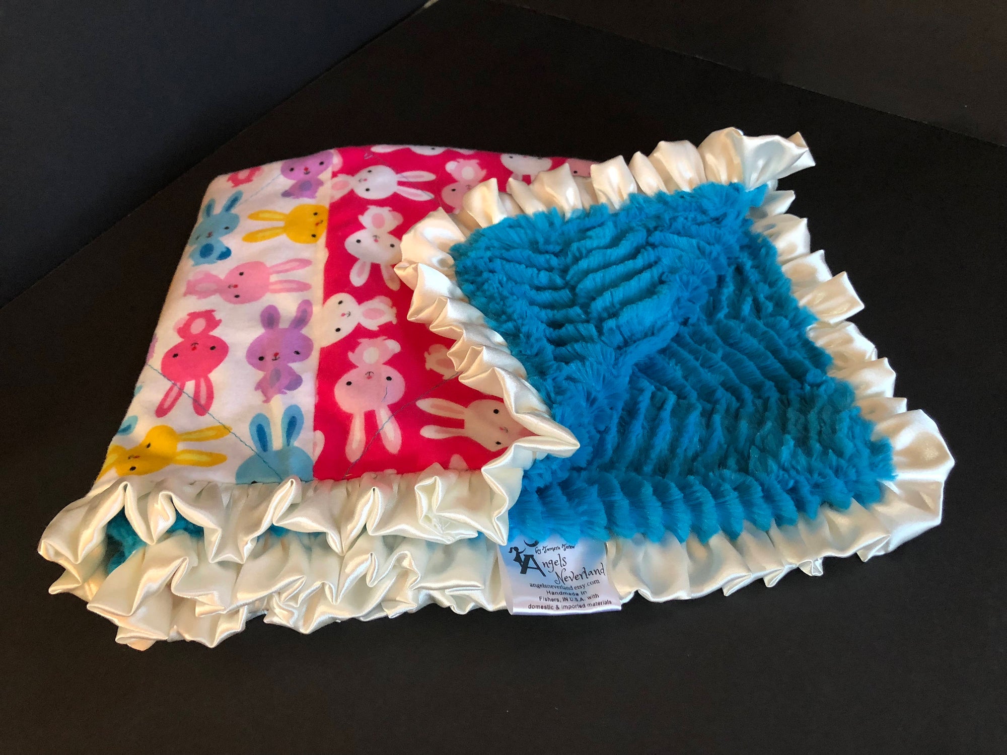 angelsneverland-1538 MINKY luxe blanket, Aqua Luxe Cuddle Ziggy, Shannon Fabrics, Urban Zoologie Bunny Rabbits, Baby Blanket, Baby Shower Gift, Easter Blanket