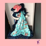 angelsneverland-1538 One of a Kind Llama Lovey Reversible Luxe Coral Rose Cuddle Minky Blanket with Navy Minky Ruffle 33" x 23"