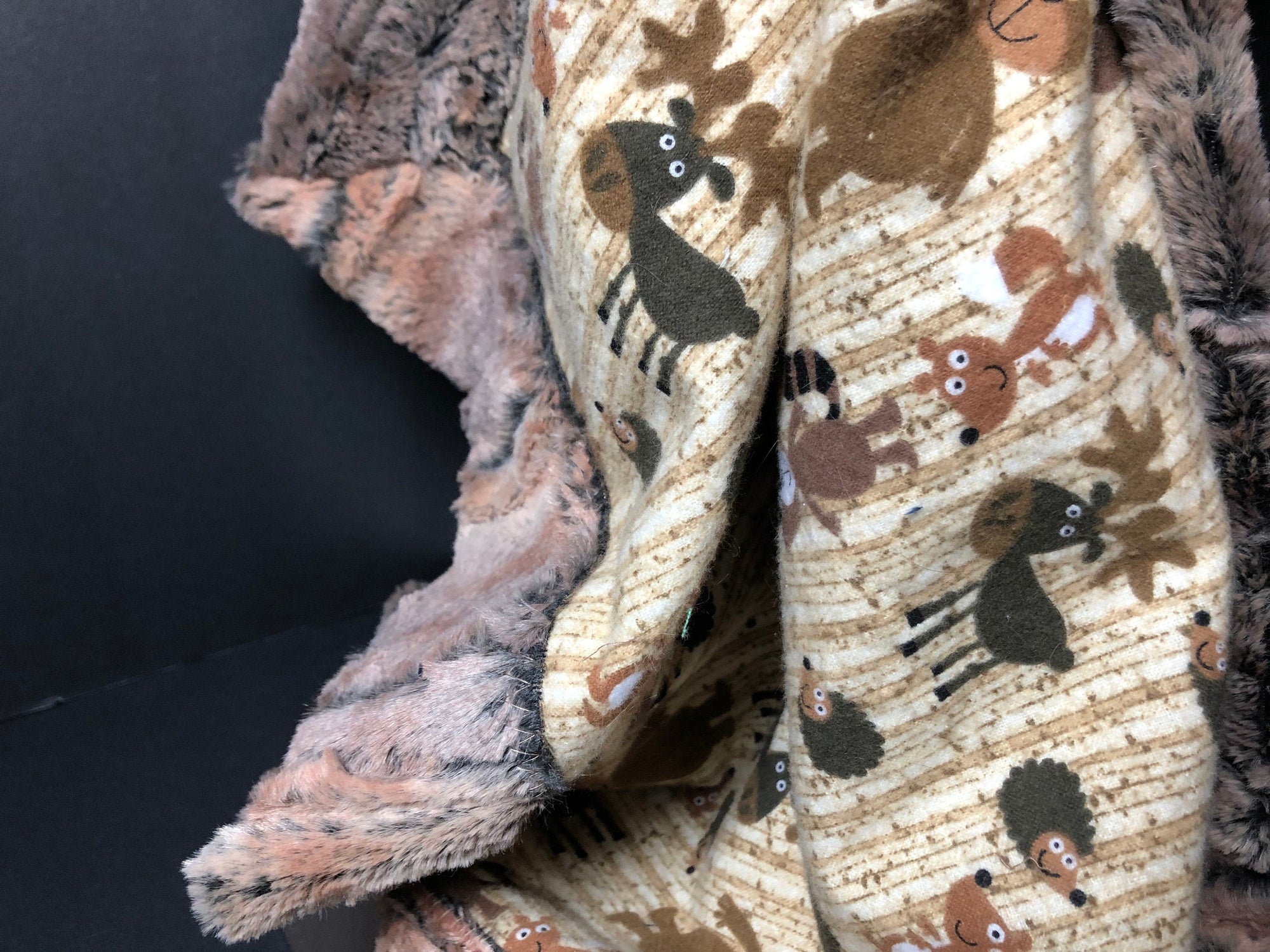 angelsneverland-1538 One of a Kind Luxe Cuddle Minky & Flannel Woodland Animals Lovey Blanket 20" x 22.5"