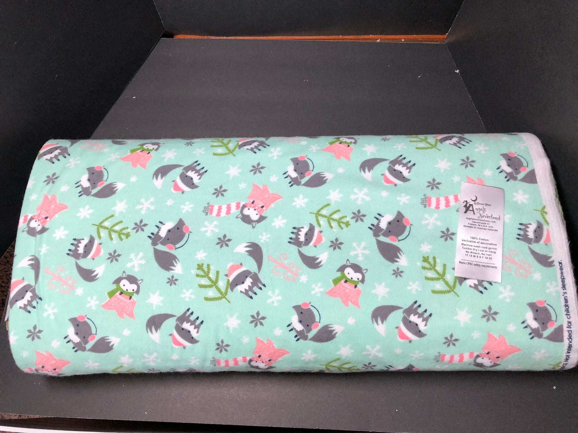 Camelot Fabric Winter Wonderland Flannel Gray Foxes on Aqua Flannel Fabric