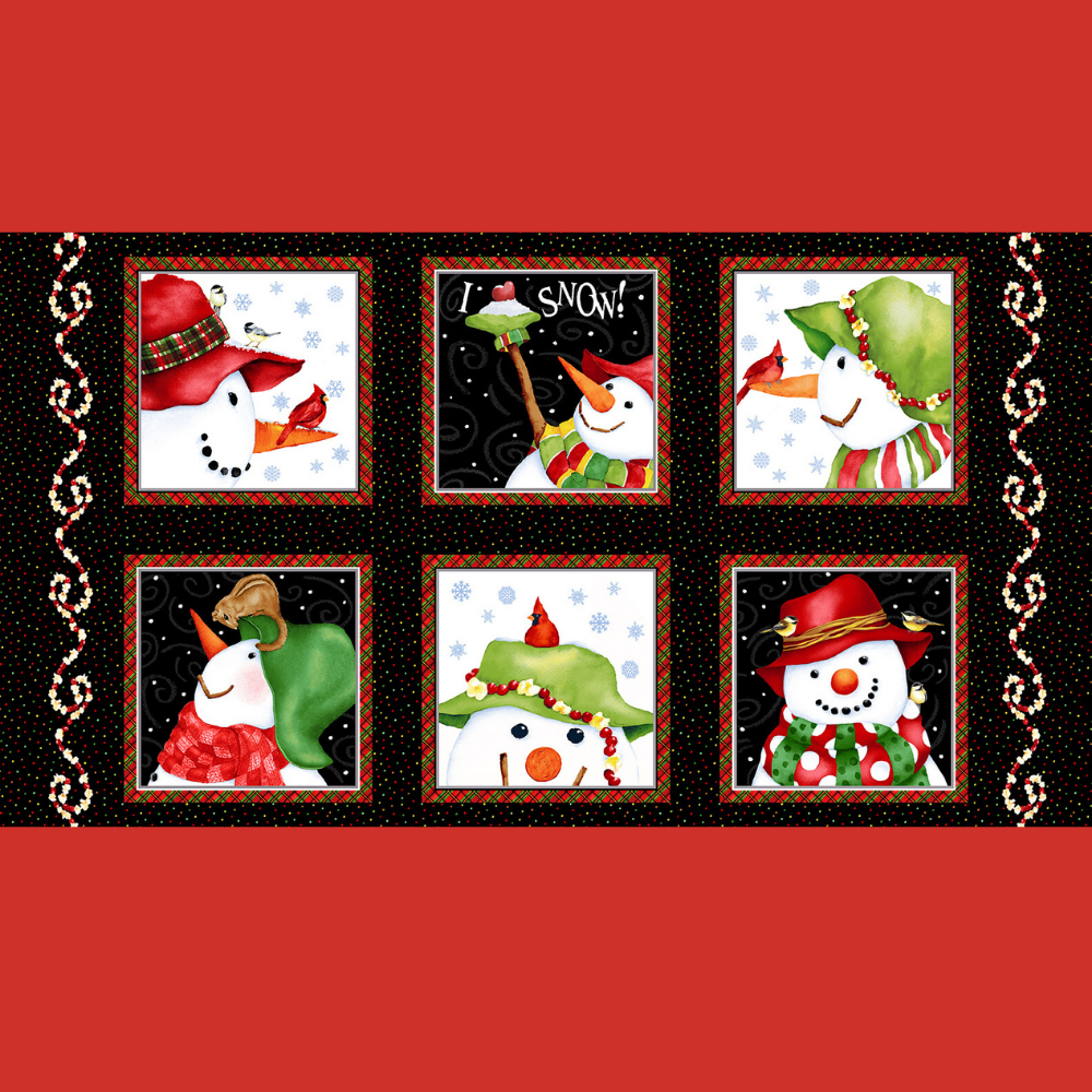 Henry Glass Fabric FL Snowman PANEL FLANNEL Snow Birds Snowman PANEL by Henry Glass