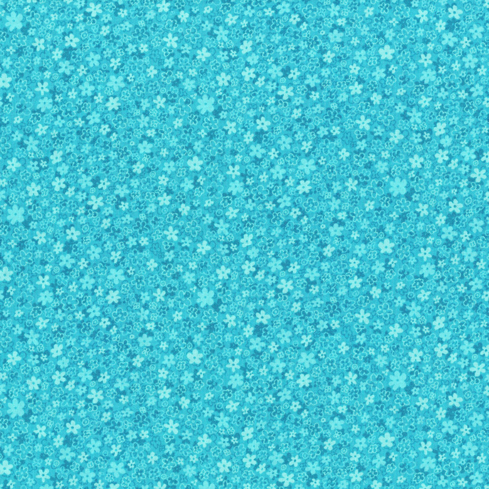 Henry Glass Fabric FQ (18"x21") Small Blue Flowers Cotton Fabric by RJR