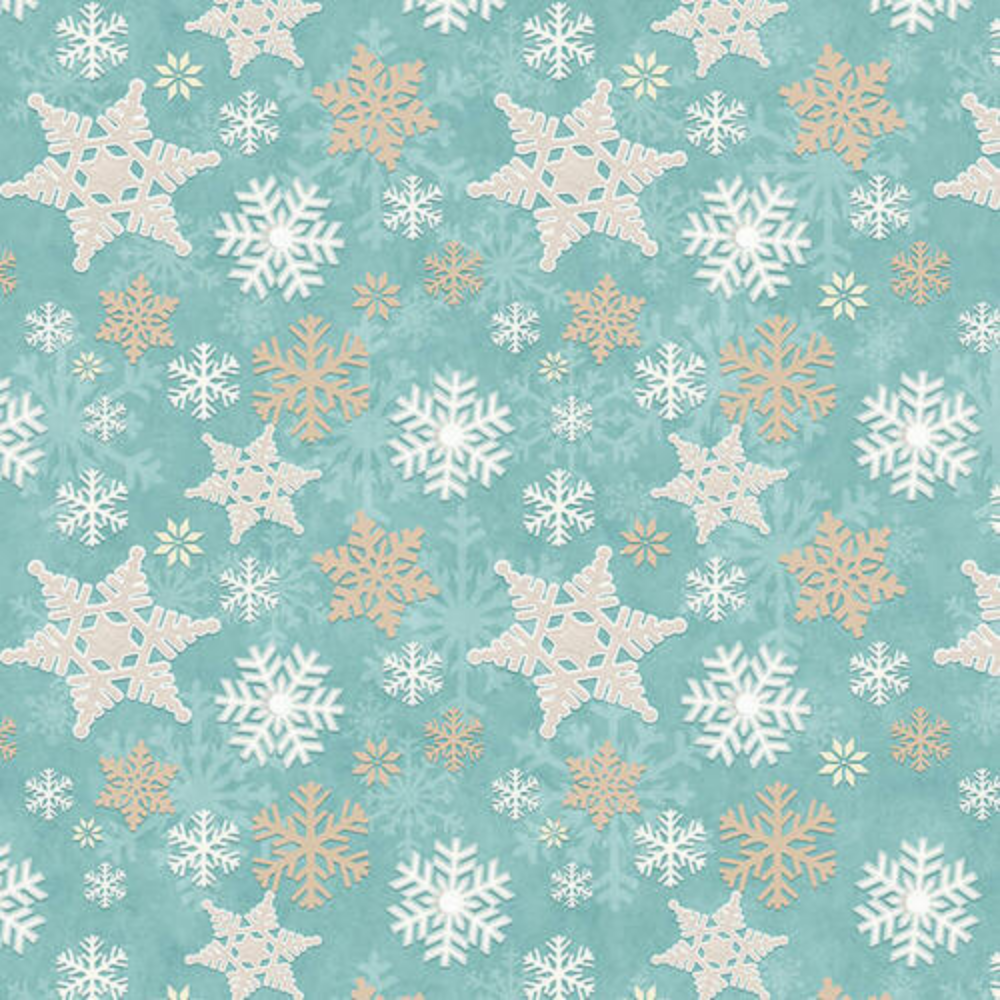 Henry Glass Fabric FQ (Fat Quarter) 18"x21" / Aqua I Love Sn'Gnomies Flannel Snowflakes in Aqua or Beige by Henry Glass
